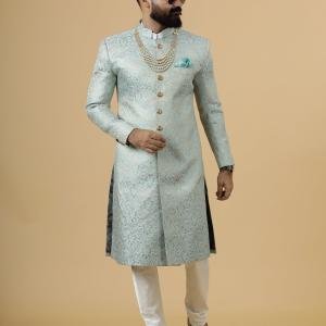 Stunning Sky Blue Banarasi Brocade Achkan | Father Son Combo | Perfect for Grooms | Jaipurio Collection